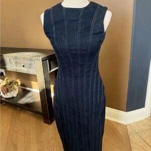 GAP Studio Denim Midi dress size 8 dark wash structured panel sheath stretch
